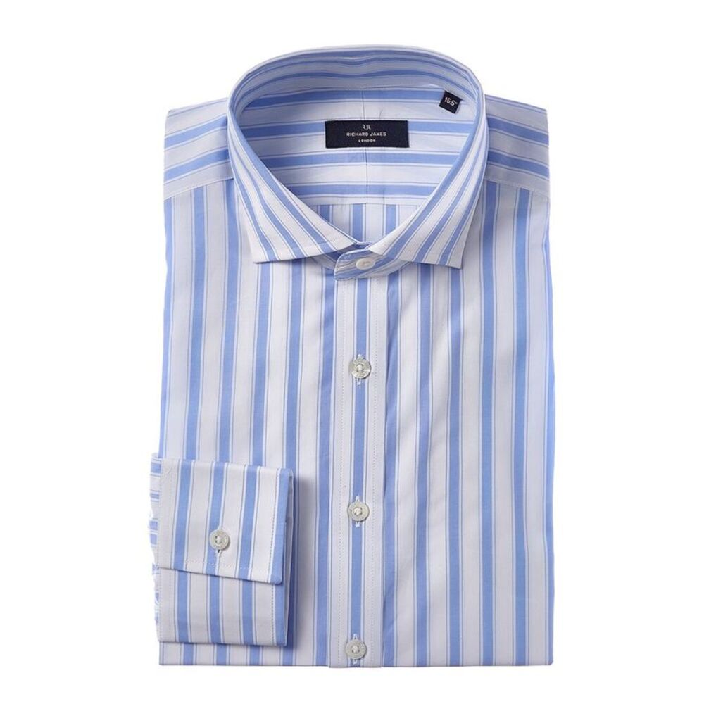 Richard James Mens Regular Collar Bold Stripe Poplin Dress Shirt, Blue